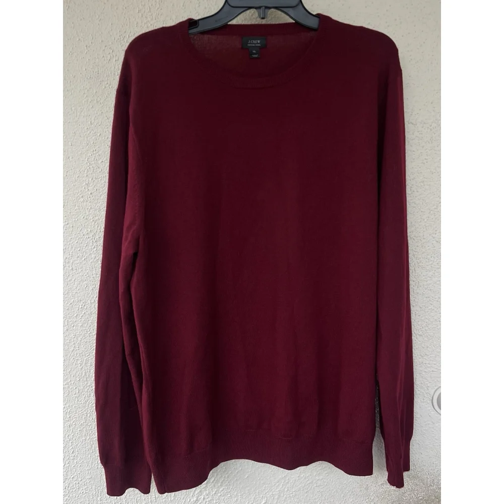J Crew Men's 100% Merino Wool Crewneck Knot Sweater Long Sleeve Burgundy XL